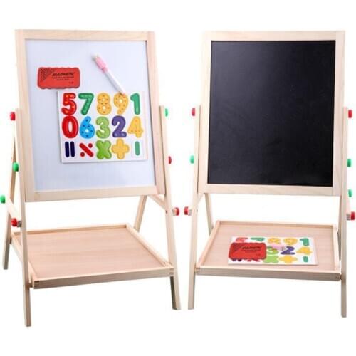 Montessori Childrens Wooden 2in1 Double-sided Magnetic Black White Drawing Board Educational Sketchpad Blackboard Kids Toy Gift
