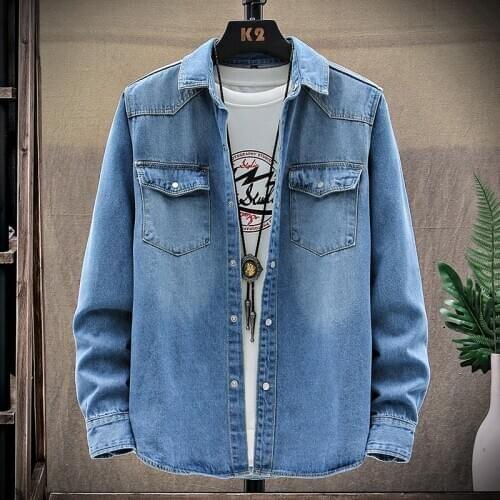 Teen Big Fall Long Sleeve Denim Shirt for Boys with Casual Shirt for Junior High School Jacket