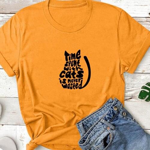 TIME SPENT WITH CATS IS NEVER WASTED T-shirt Women Harajuku Letter printed T Shirt Women Fashion Cotton Casual Women Tshirts