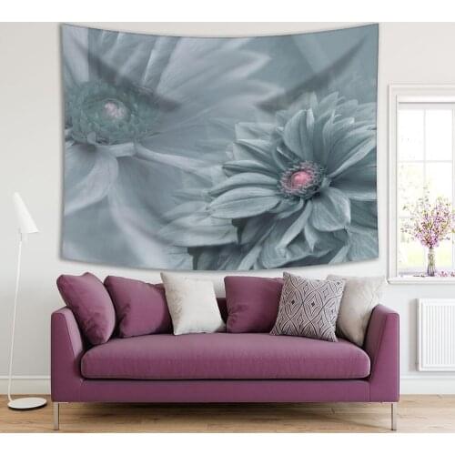 Tapestry Dahlia Flowers Bouquet Summer Magical Nature Floral Decorative Modern Photo Printed Gray Pink