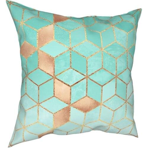 Gradient Cubes Aquamarine Pillowcase Home Decorative Cube Abstract Geometric Cushions Throw Pillow for Home Polyester