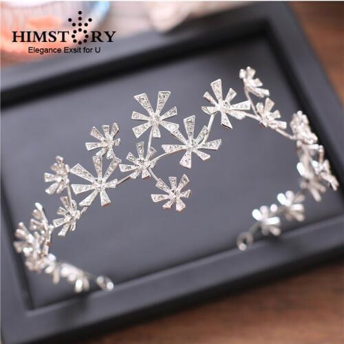 HIMSTORY New Elegant Sparkly Crystal Star Hair Tiara Free Beading Bride Headdress Rhinestone Hair Jewelry Wedding Accessories