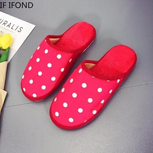 IF IFOND Polka Dot Soft Bottom House Slippers Cotton Warm Shoes Women Indoor Floor Slippers Non-Slip Shoes For Bedroom House