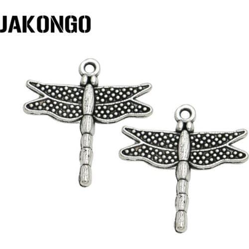 JAKONGO Antique Silver Plated Dragonfly Charms Pendant for Jewelry Making Bracelet Accessories DIY 26x24mm 15PCS/lot