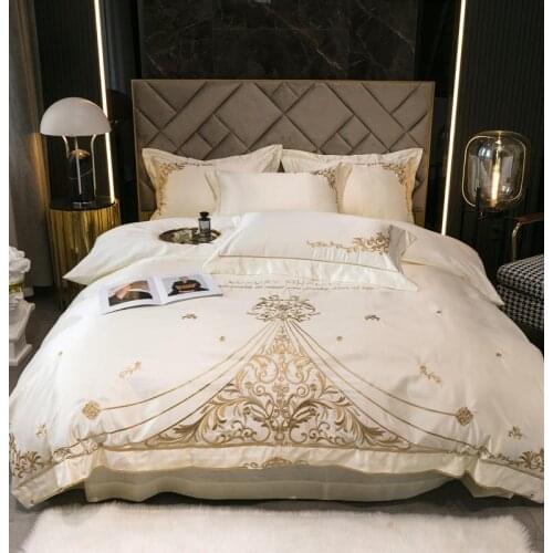 New Style 4pcs Embroidery Set of Duvet Cover Bedding Set King/Queen/Full Size Bed Set Bedspread Satin Strip