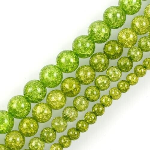 15"Strand Green Round Cracked Crystal Stone Beads Loose Spacer Beads For Jewelry Making Bracelet Neck 6-12mm