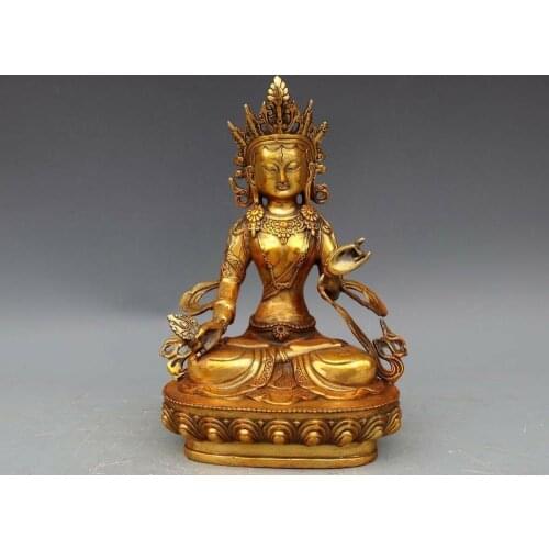 Copper Bronze White Tara Guan Yin Kwan-yin Boddhisattva Goddess Buddha Statue