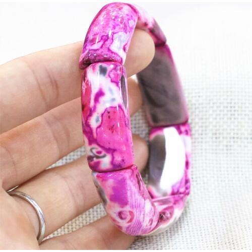 Fashion Natural Fire Agates Onyx Stone Rose Red Beads Bracelets For Women 15x32mm Beaded Manual Bangles Jewelry 7.5inch B3265