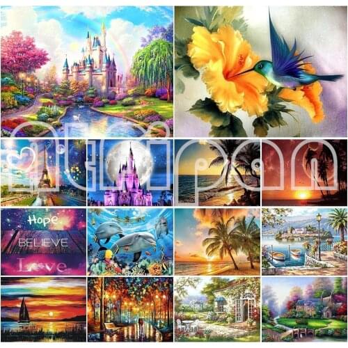 5D Diamond Painting Landscape Animal Picture Round Jewelry Embroidery Kit Castle Complete Mosaic Design Crafts Home Decor Gift