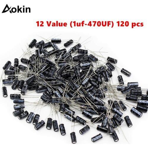 12 value kit 1uF-470uF Electrolytic Capacitor assortment set pack 1UF 2.2UF 3.3UF 4.7UF 10UF 22UF 33UF 47UF 100UF 220UF