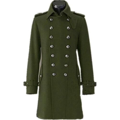 WWII Germany Army Overcoat General Winter Wool Coats Double-Breasted Men Thick Woolen Clothes Black SolidFor Handsome Officer