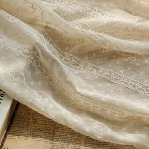 New Beige Striped Chiffon Embroidered Fabric Womens Dress Shirt Fashion Fabric By The Meter