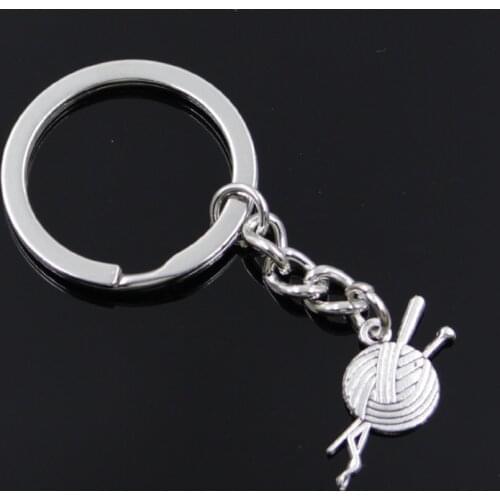 New Fashion Men 30mm Keychain DIY Metal Holder Chain Vintage Yarn Ball Knit Crochet 26x12mm Silver Color Pendant Gift