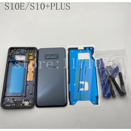 New Full Set For Samsung Galaxy S10E G970 S10+Plus G973 G975 Housing Front Plate Bracket+Middle Frame+Back Cover Case+Adhesive