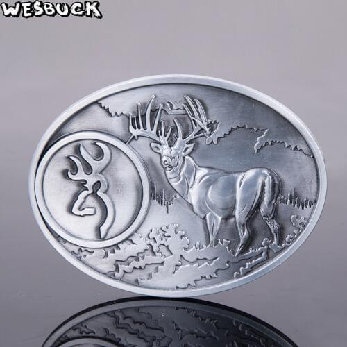 Wholesale WesBuck Brand Browning Hunting Deer Pattern belt buckle suitable for 4cm wideth belt 5Pcs MOQ