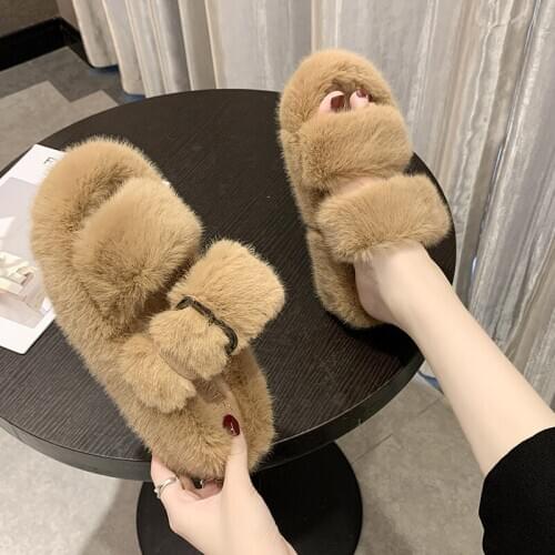 Autumn Winter Version Thick Short Net Infrared Wearing Stylish One-Word Anti-Slip Cotton Fabric Slippers Party Shoes For Women