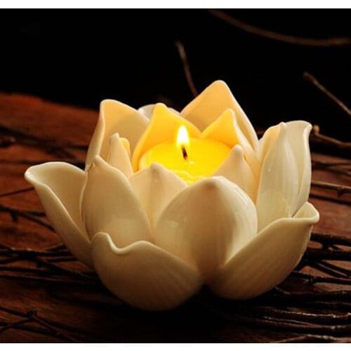 Ceramic Lotus Flower Petals Tealight Candlestick Candle Holder for Home Decor Wedding Party Gifts