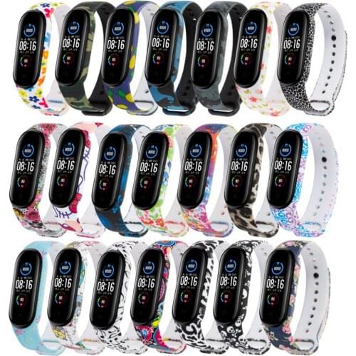 Strap For Xiaomi Mi Band 5 Silicone Printing Flowers Wristband Bracelet Replacement For Xiaomi Mi Band5 Mi5 Strap Graffiti Style