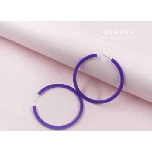 Korean New Vintage Geometric C-shaped Purple Simple Circle Round Shaped Acrylic Big Hoop Earrings For Women Jewelry