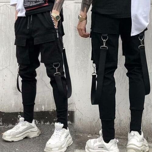 BANNAJI Stylish Sweatpants Joggers Strip Korean Streetwear Hip Hop Men Cargo Pants Jogging Trousers