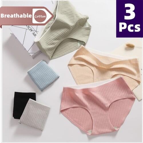 Panties Womens 3Pcs Cottons Female Underwear Seamless Solid Panties Sexy Panties Mid-Rise Silky Panties Cotton Crotch Briefs