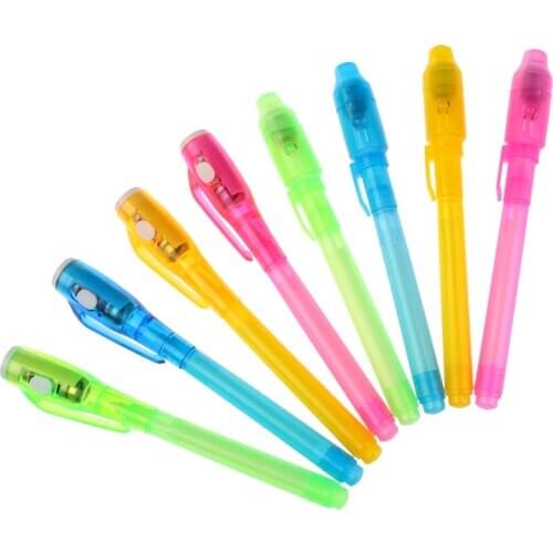 UV Invisible Highlighter 2 In 1 Purple Led Money Inspection Pen Creative Ultraviolet Magic Ink Lamp Pen