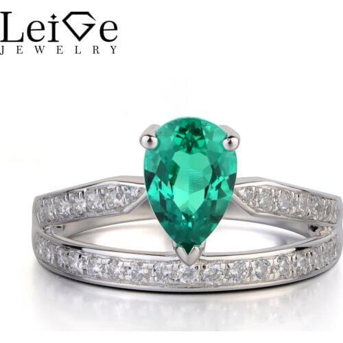 Leige Jewelry Pear Cut Emerald Engagement Rings for Women 925 Sterling Silver Wedding Wedding Ring Green Gemstone Jewelry