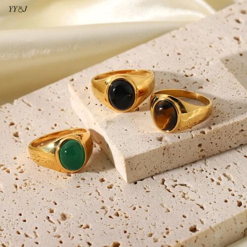 Vintage tiger eye green black stone engagement rings for women stainless steel gold dainty rings free tarnish elegant wholesale