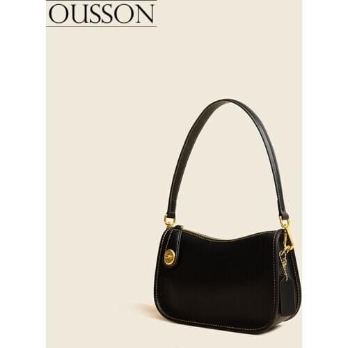 OUSSON Fashion, leisure, light and versatile one-shoulder messenger portable leather retro French underarm baguette