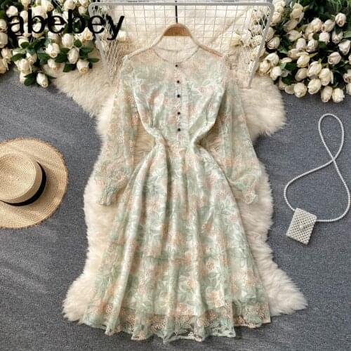 High Quality Embroidery Mesh Dress Women French Elegant A-line Dresses Summer Fashion Streetwear Dress