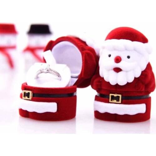 1pcs red color jewelry storage 4.9x4.3x6.5cm Cute Santa cartoon Ring Box Necklace storage box flocking box cartoon shape