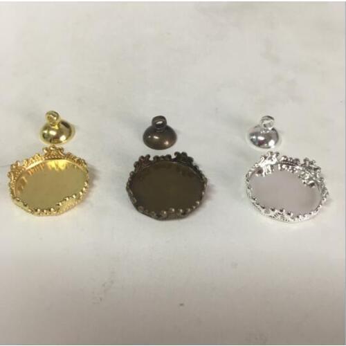20pcs 15mm bronze/silver/gold crown tray base 8mm metal caps for glass globe vial pendant jewelry tools finding