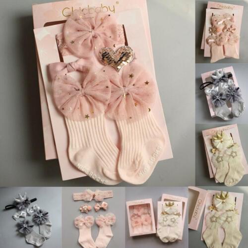 4 PCS Newborn Baby Kids Girls Lace Frilly Socks Bow Ankle Anti-slip Socks Shoes