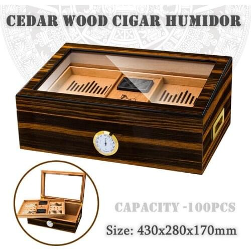 430x280x170mm Cedar Wood Cigar Humidor Professional Large-Capacity 100 Cigarettes Case Double Layer Piano Paint Cigar Gift Box