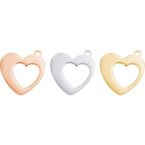5pcs/Lot Heart Charms Stainless Steel Hollow Out Heart -shaped Pendant For DIY Necklace Accessories 25*26mm