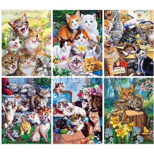 5D Diy Cute Cat Animals Diamond Painting Full Square Round Diamond Embroidery Home Decorative Rhinestone Wall Art Pictures