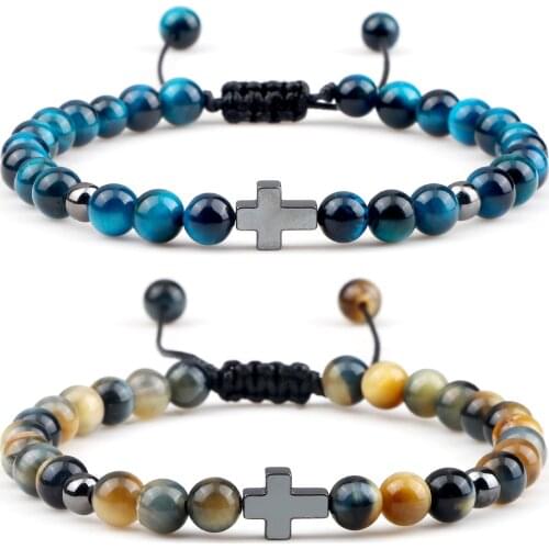 6mm Black Lava Stone Charm Tiger Eye Beads Bracelets Handmade Yoga Prayer Jewelry Homme Bileklik Women Adjustable Jewelry Gifts