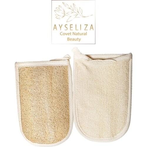 Ayseliza Dual-Textured Loofah Terry Mitt Exfoliating Multi-Purpose Bath Glove Terry Cloth Fabric Reveal Skins Natural Silkiness