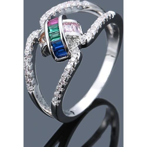 Beiver Trendy Micro Pave Cubic Zirconia White Gold Rings for Women Jewelry Rings Party Decoration Jewelry Making