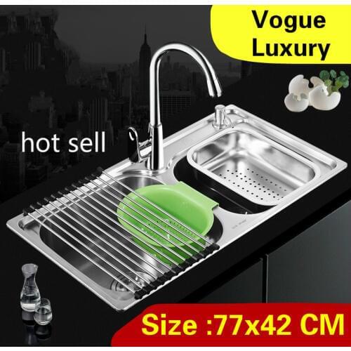 Free shipping Apartment kitchen double groove sink vogue wash vegetables 304 stainless steel luxury hot sell 77x42 CM