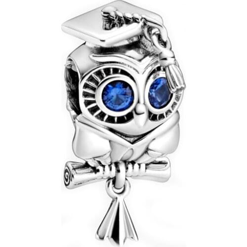 Free Shipping Authentic 925 Sterling Silver Wise Owl Graduation Charm Fit Original Pandora Bracelet For Women DIY Jewelry