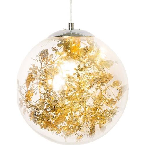 BLUBBLE Dia20cm/25cm Glass Pendant Lights Transparent Geometric Pendant Lamp Hanglamp Metal Leaf Hotel Hall Parlor Hanging Lamp