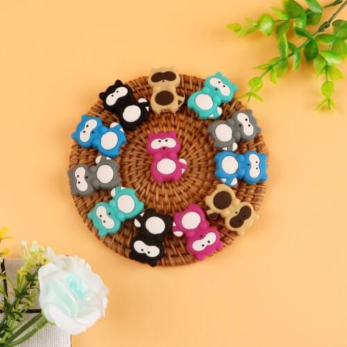 Kovict 50/100pcs Silicone Raccoon Beads Animal Pacifier Clip Accessories Baby Teether BPA Free DIY Beads For Teething Necklace