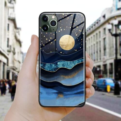 Golden Moon Nordic Abstract Metal Silicone Glass Phone Case Shell Cover For iPhone SE 6 6s 7 8 Plus X XR XS 11 12 Mini Pro Max