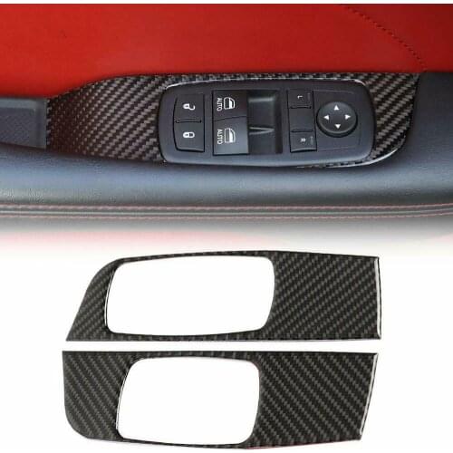 Carbon Fiber Window Lift Button Decoration Cover Trim for Dodg Challenger 2015