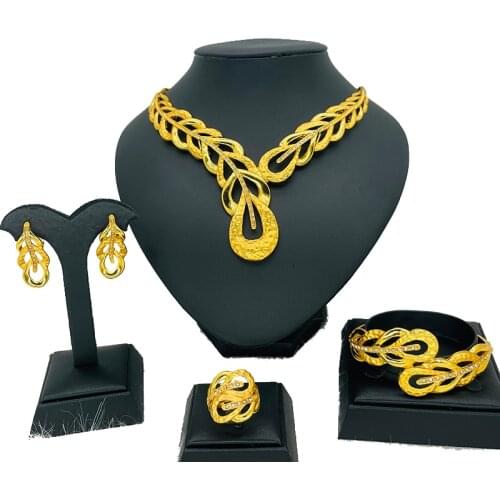 Dubai Wedding Party Crystal Jewelry Sets Gold Jewelry Set for Women Necklace Earrings Ring Bracelet Classic Women Jewelry