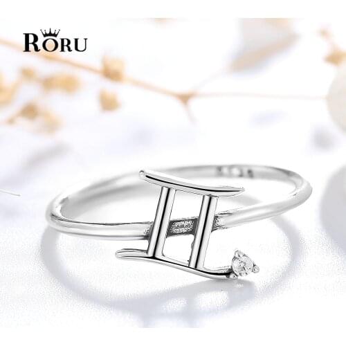 Twelve Constellation Gemini Ring Zodiac Sign 925 Sterling Silver 100% Original Vintage Zirconia Fine Jewelry Gift for Friends