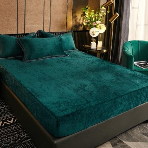 Flannel Winter Warm Elastic Fitted Sheet Mattress Protector Cover Super Soft King Queen Size Bed Sheet Not Include Pillowcase