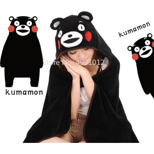 Anime Hooded Fleece Blanket Cute Kumamon Bear Soft Throw Cosplay Cloak Cape Shawl Flannel Wrap Carton Plush Toy Valentine Gift