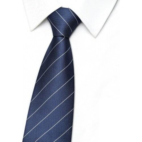 New Arrivals 7CM Blue Striped Tie For Men Designer Brand Wedding Business Suit Luxury Silk Polyester Necktie With Gift Box